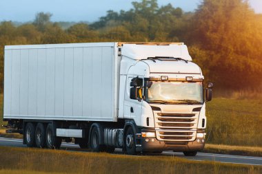 Doğal ülkede ağır beyaz kamyon ayarı