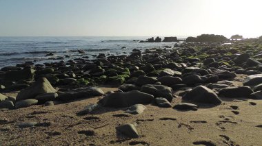 Tsunami kayaları ve berrak suyu olan kıyı şeridi