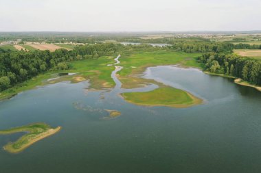 Calm rural scenery with winding river flow