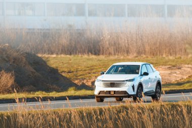 Doğada asfalt yolda elektrikli araç