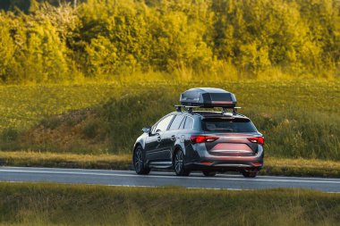 Araba çatı taşıyıcısı ile aile gezisi yaşam tarzı