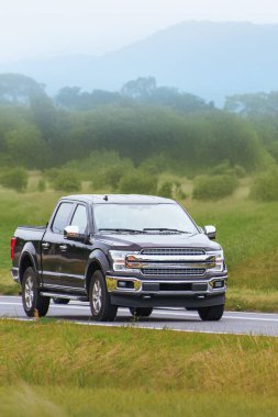 Manzaralı yolda giden güçlü kamyonet