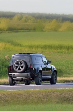 Yeşil alandan geçen rahat bir SUV.