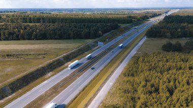 Yeşil orman yolunda trafik akıyor.
