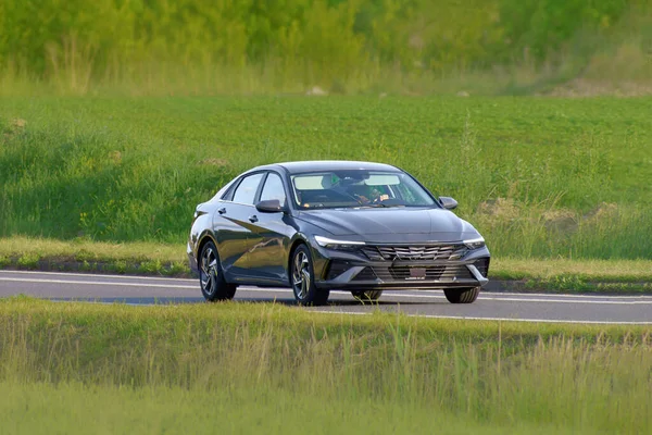 Kırsal yolda zarif bir şirket sedanı.
