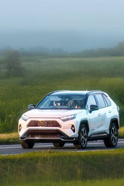 Kırsal yolda giden bir arazi aracı.