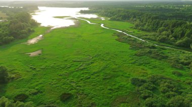 Green landscape with drought and water patterns