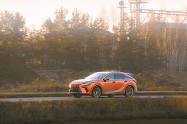 Kırsal yolda lüks bir araba.