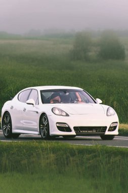 Yeşil alanlarda hareket eden yönetici lüks sedan