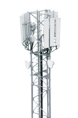 Telekom altyapı kulesi beyaz arkaplan karşısında izole edildi