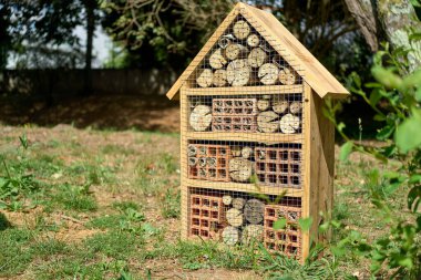 Bahçe tozlayıcıları için ahşap arı evi