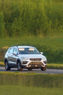 Modern aile arazi aracı açık hava manzarası sürüyor.