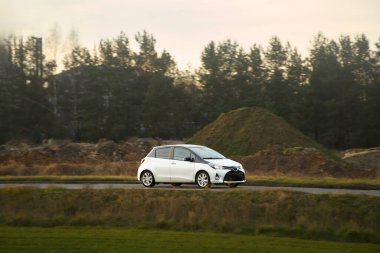 Kırsal kesimde araba hareket halinde.