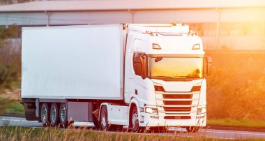 Yaz manzarasında ağır beyaz nakliye kamyonu