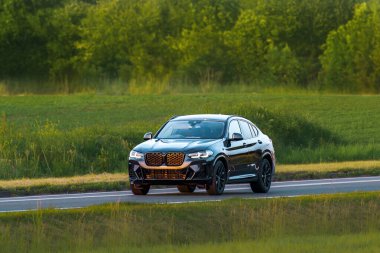 Doğada huzurlu kırsal yolda SUV