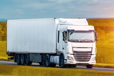 Boş otoyolda modern beyaz kargo kamyonu
