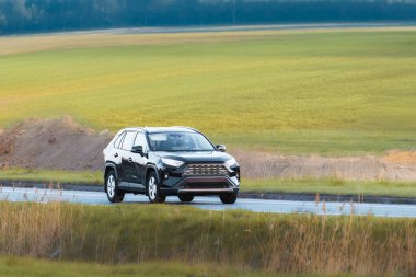 Japon SUV virajlı kırsal yol boyunca sürüyor