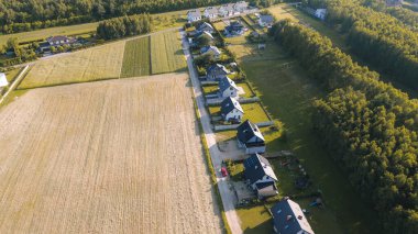 Yoğun ormanın yanındaki modern banliyö evleri