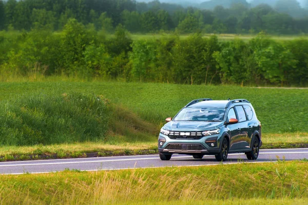 Huzurlu yaz manzarasında otomobil yolculuğu