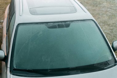 Kışın otomobil camında buz ve buz birikir