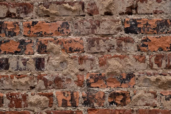 Très Vieux Mur Briques Gros Plan Montrant Pourriture Les Intempéries — Photo