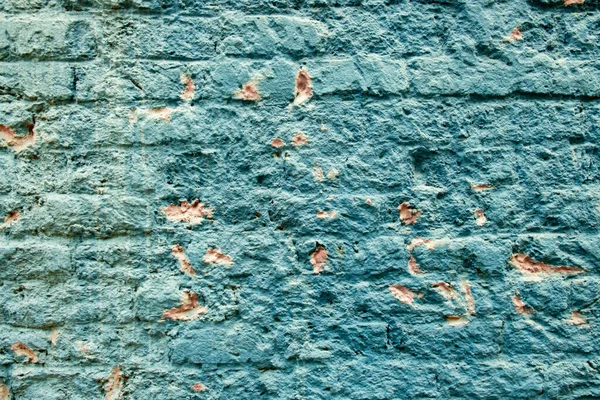 Pared Ladrillo Gastado Pintado Aqua Con Reflejos Anaranjados Textura Interesante —  Fotos de Stock