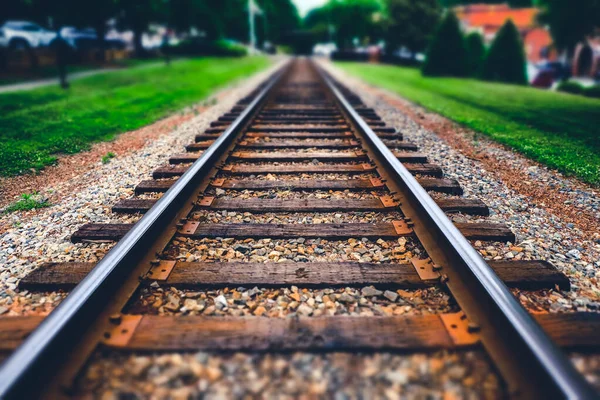 Caminhos Ferro Com Profundidade Foco Limitada — Fotografia de Stock