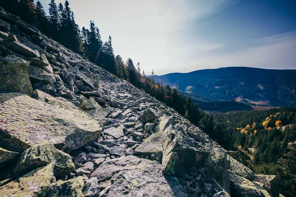 Egy kanyon egy hegy a háttérben — Stock Fotó