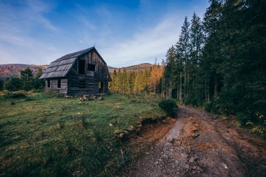 Toprak yolda tabelası olan bir ev.