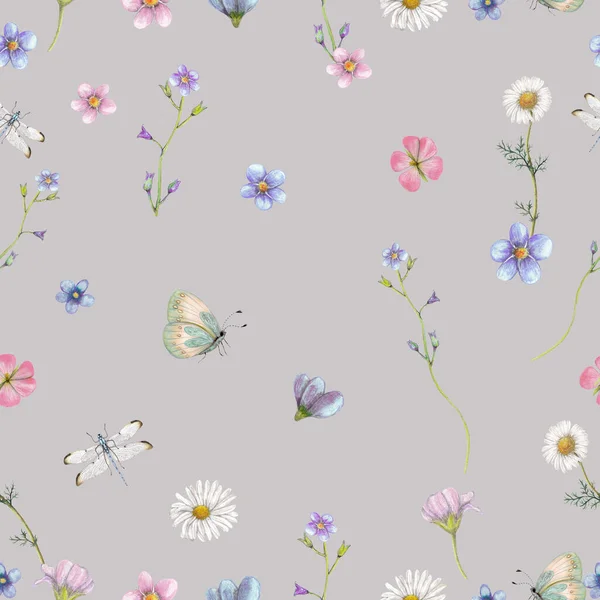 Kleine Wildblumen Nahtloses Muster Blumenmuster Wiederholen — Stockfoto