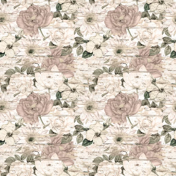 Texturiertes Blumenmuster Shabby Schickes Muster Von Hand Gezeichnetes Blumenmuster — Stockfoto