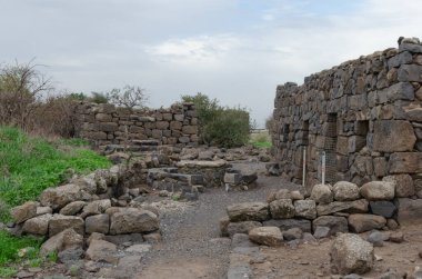 İsrail 'in Golan Tepeleri' ndeki Yehudiya Ormanı 'ndaki eski binaların kalıntıları.