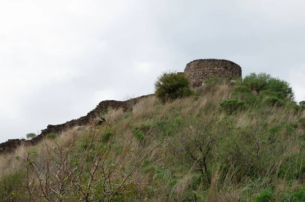 Paisajes Con Vistas Montaña Con Los Restos Edificios Antiguos Las — Foto de Stock