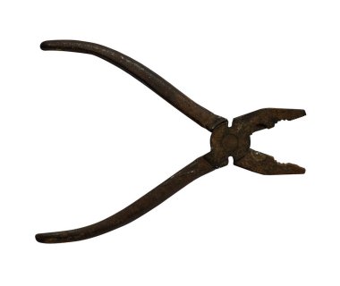 Paslı pense beyaz arka planda yatıyor.