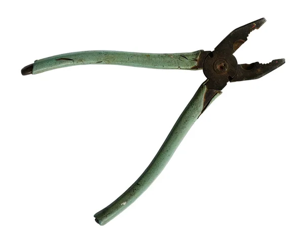 하얀 배경 위에 오래 된 녹슨 펜치가 놓여 있다 — 스톡 사진