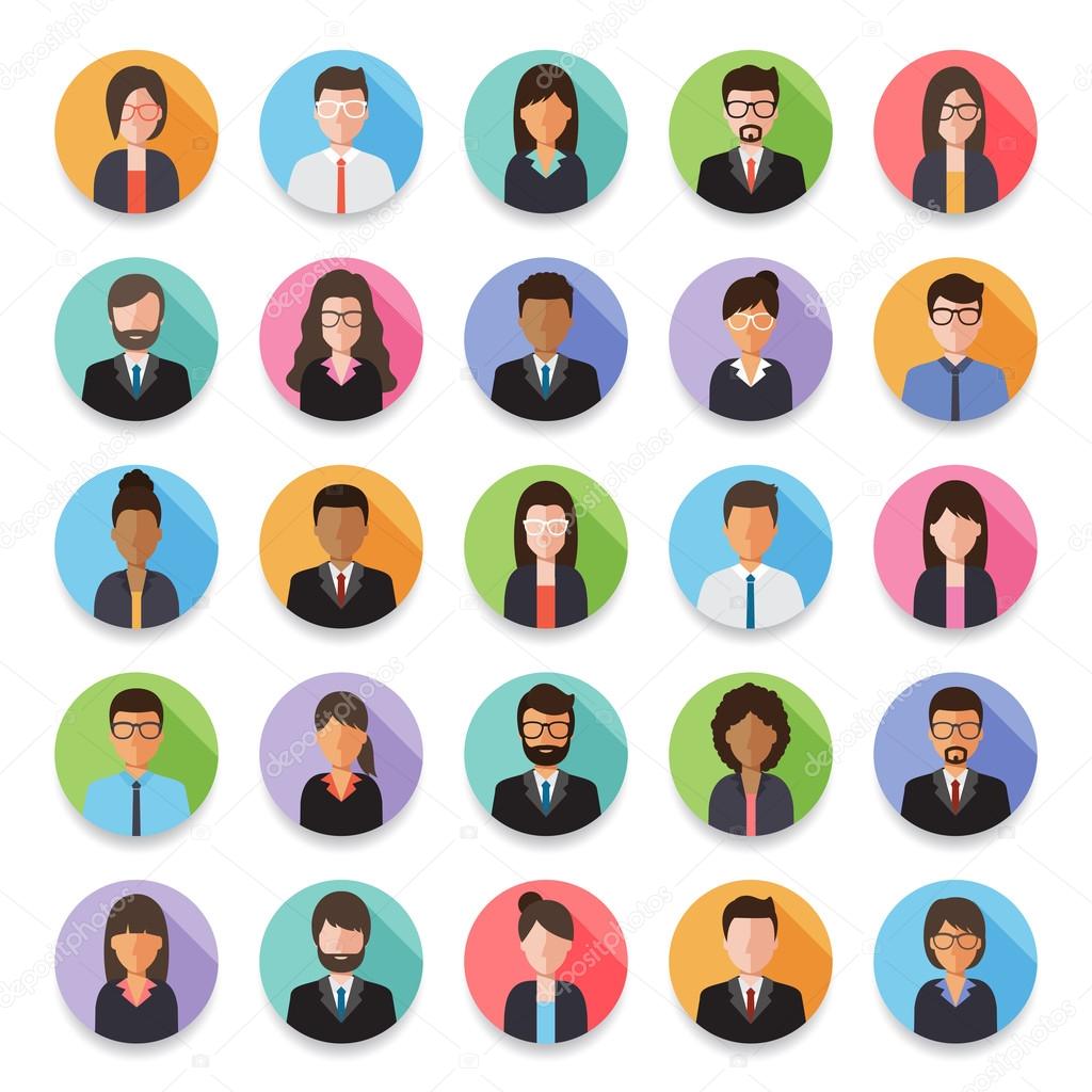 People Icons Set. Team Concept. Diverse business men avatar icons. Vector  illustration of flat design people characters. Stock Vector