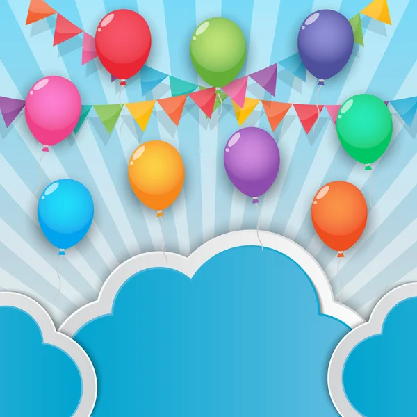 Ballonvaren en partij vlaggen hemel achtergrond — Stockvector