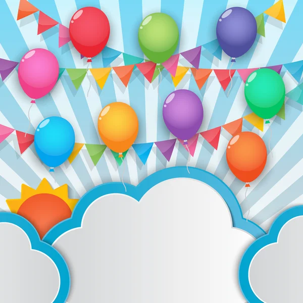 Воздушный шар и флаги вечеринки небо фон — стоковый вектор