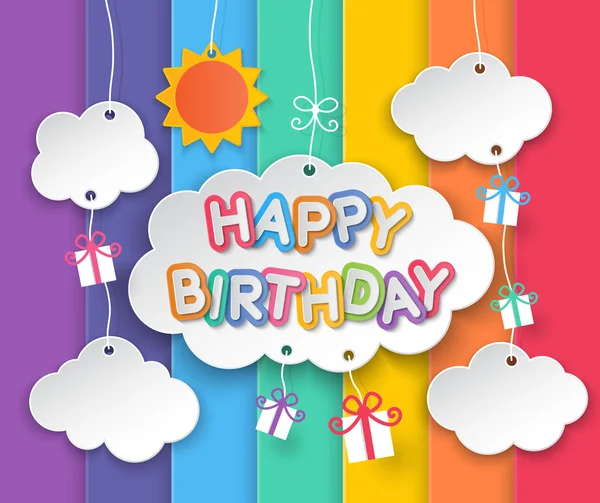 Happy birthday clouds and rainbow sky background — Stock Vector