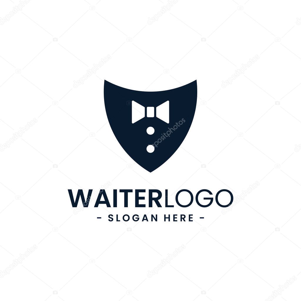 Waiter Logo Design Template. Butler icon vector. Professional hotel restaurant service logo.