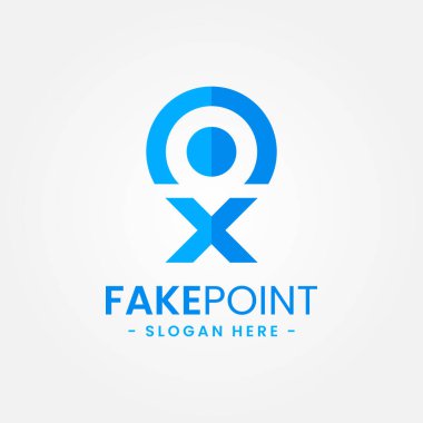 Sahte nokta logo tasarım şablonu. İlk harf x ve nokta ikon vektör kombinasyonu. Konum sembolü kavramı için yaratıcı harf x.