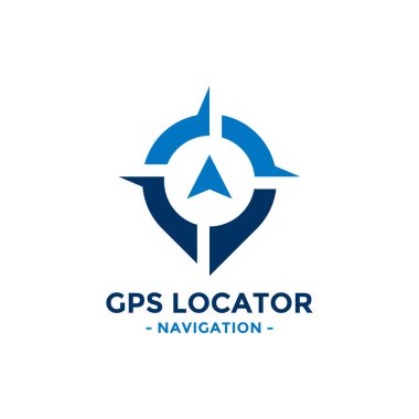 GPS yer belirleyici logo tasarım şablonu. Pusula ve GPS haritası konum ikon vektör kombinasyonu. Yaratıcı pusula logo sembolü kavramı.