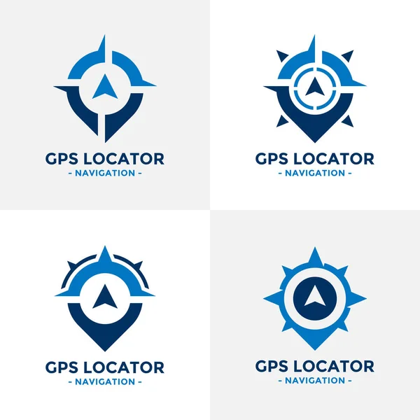 Állítsa Gps Helymeghatározó Logó Tervezési Sablont Iránytű Gps Térkép Hely — Stock Vector