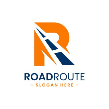 Yol güzergahı logo şablonu için R harfi. Varış yeri, adres, konum, seyahat, GPS haritası, vs. Yaratıcı vektör sembolü otoyolu.