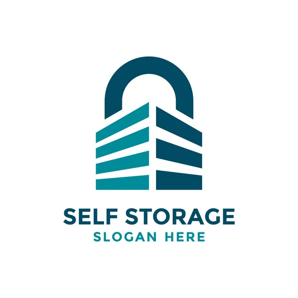 Plantilla Diseño Logotipo Self Storage Almacenamiento Seguro Vector Ilustración Garaje — Vector de stock