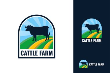 Sığır çiftliği logo şablonu tasarımı. Siyah angus rozet vektörü.