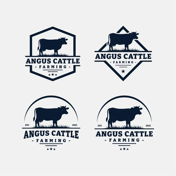 Set Von Logo Vorlagen Für Rinderfarmen Vintage Schwarzer Angus Badge — Stockvektor
