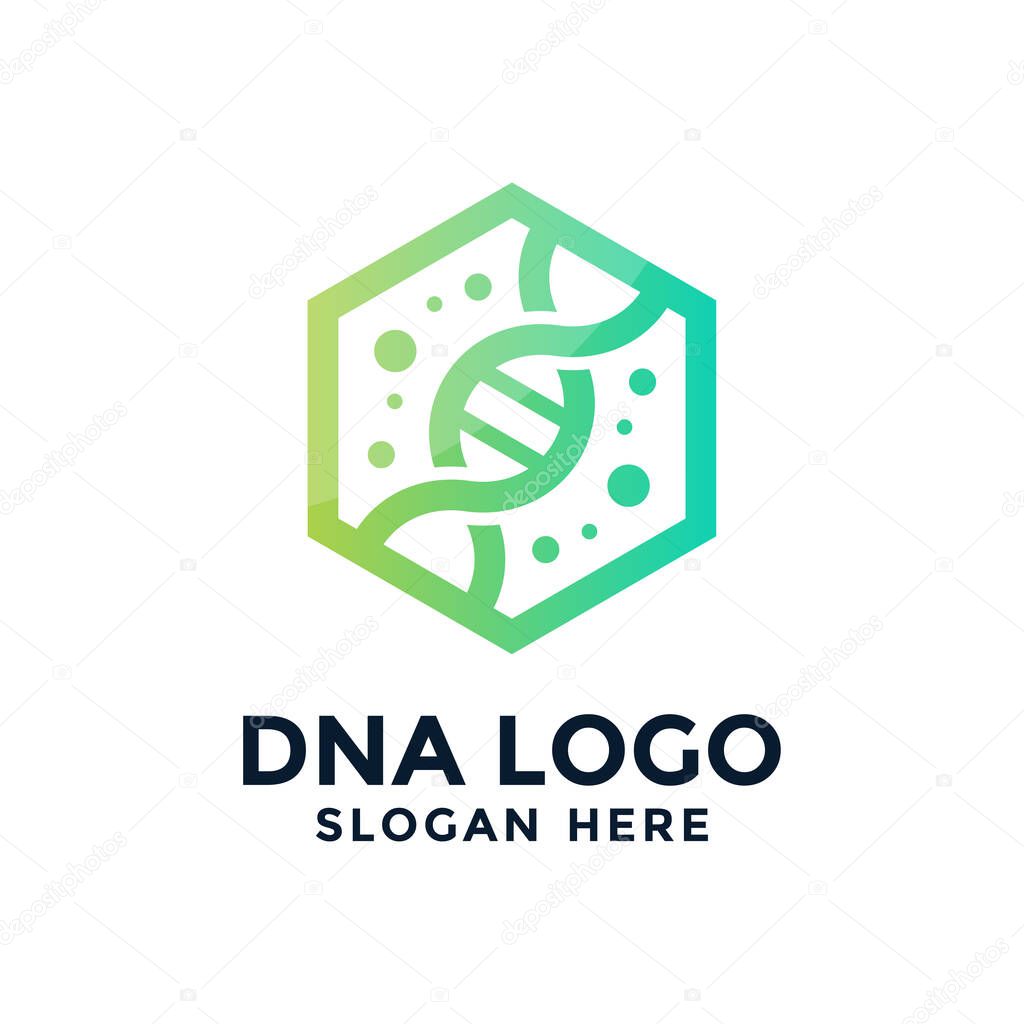 DNA logo template design. Genetics logo vector.
