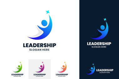 Başarı insanlar logo şablon tasarımı. Liderlik logosu konsepti. Sağlıklı yaşam vektörü çizimi.