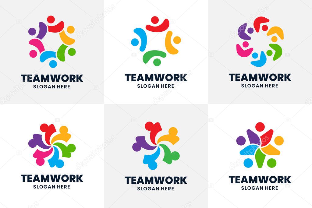 Set of Team Logo Template Design. Creative social people logo. Concept of together, partnership, friendship, unity, family, etc.
